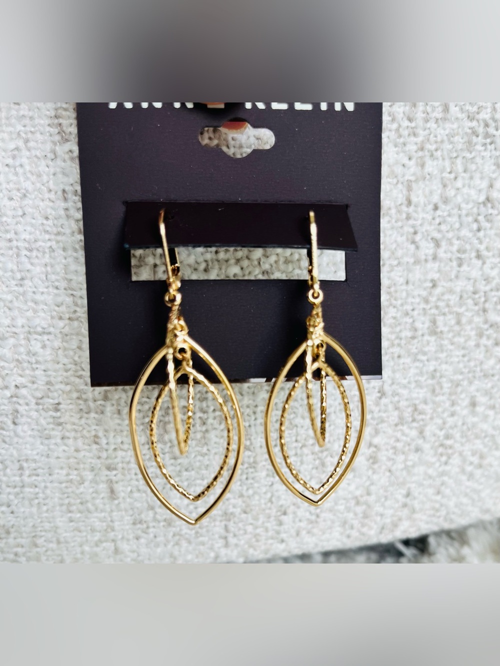 Anne Klein GOLD-TONE TEXTURED ORBITAL DROP EARRINGS - Picture 3 of 8